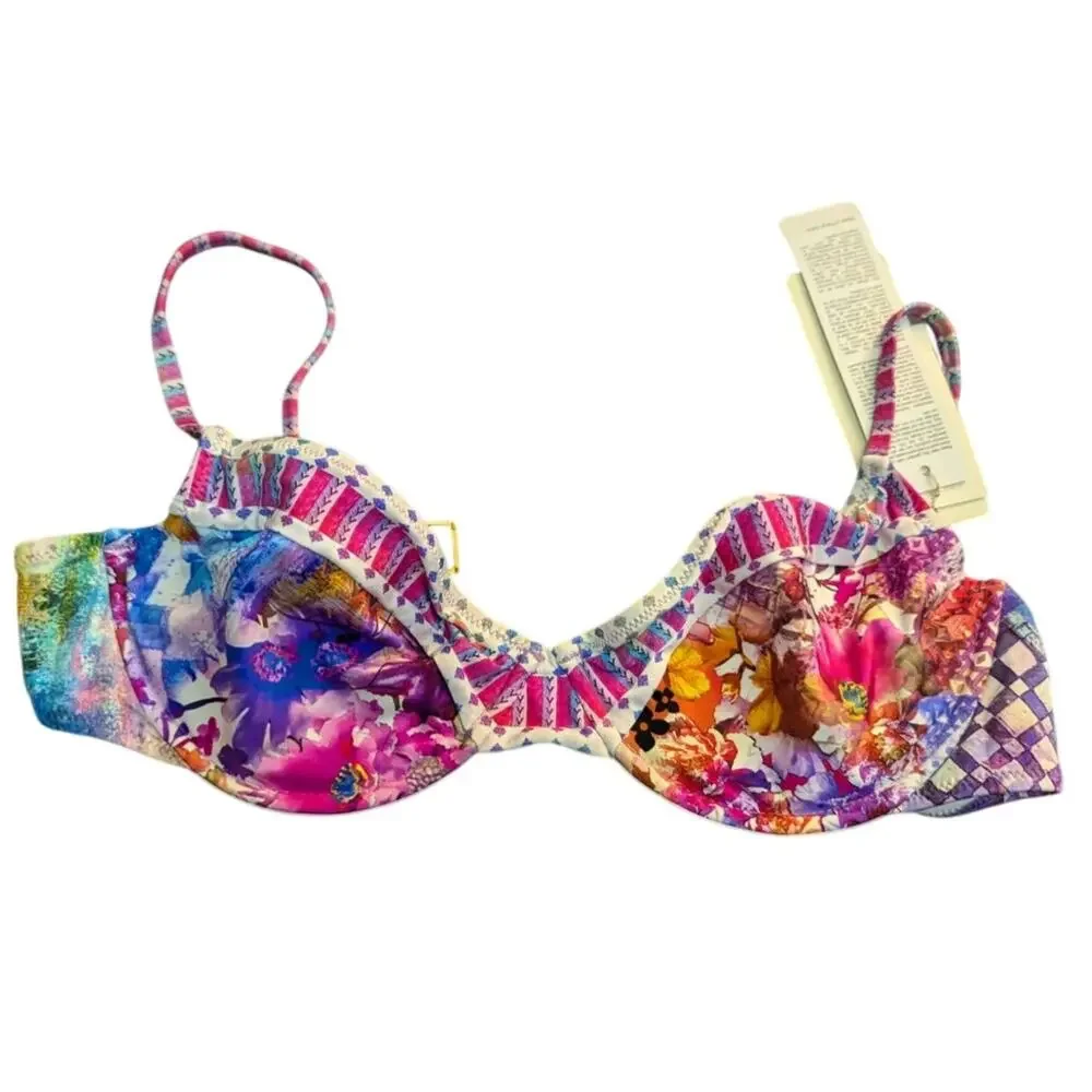 NWT Gottex Tie Bikini Top Sexy Embellished Fairy Gypsy Instagram Push Up 12 Swim